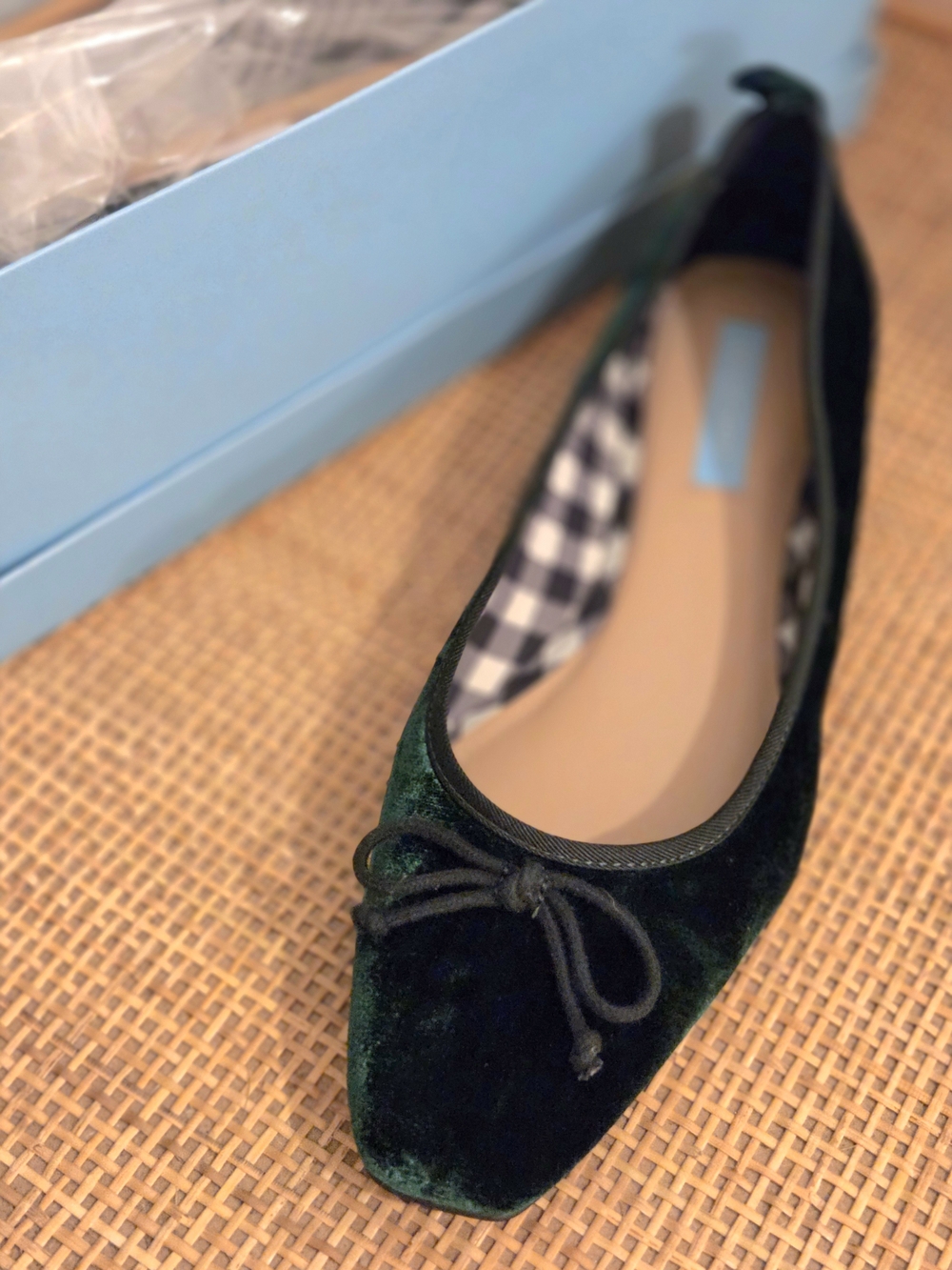 Women's Dark Green Velvet Ballet Flat with Bow